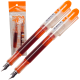 Set 2 stilouri de unica folosinta cu penita M, cerneala portocalie si corp transparent, 13.5 CM